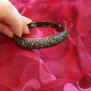 Black metal & rhinestone hinged bangle bracelet